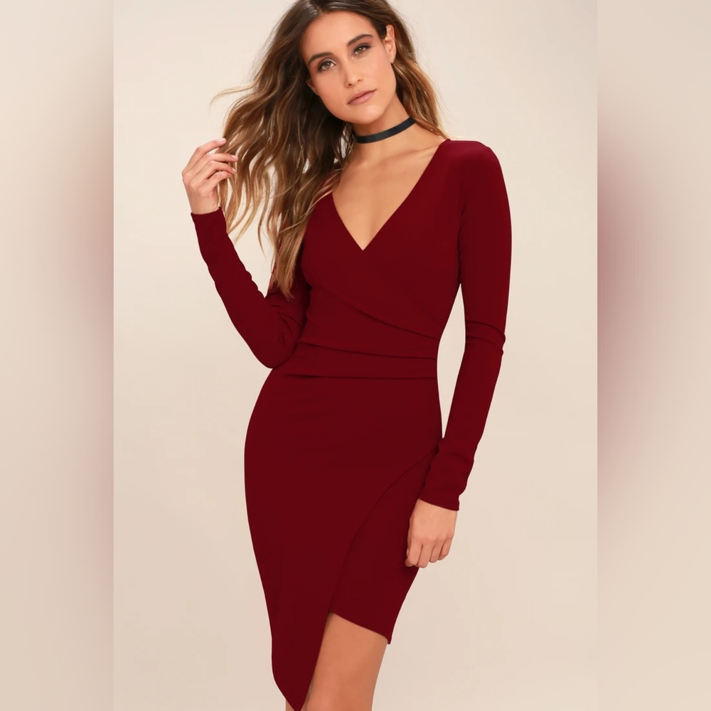 Lulu's Love Me Completely Dark Red Long Sleeve Bodycon Dress